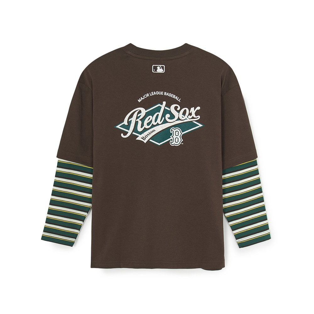 MLB KIDS 條紋層次長袖T恤 童裝 波士頓紅襪隊 (7ATSB0254-43BRS)
