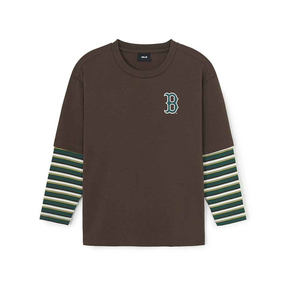 MLB KIDS 條紋層次長袖T恤 童裝 波士頓紅襪隊 (7ATSB0254-43BRS)