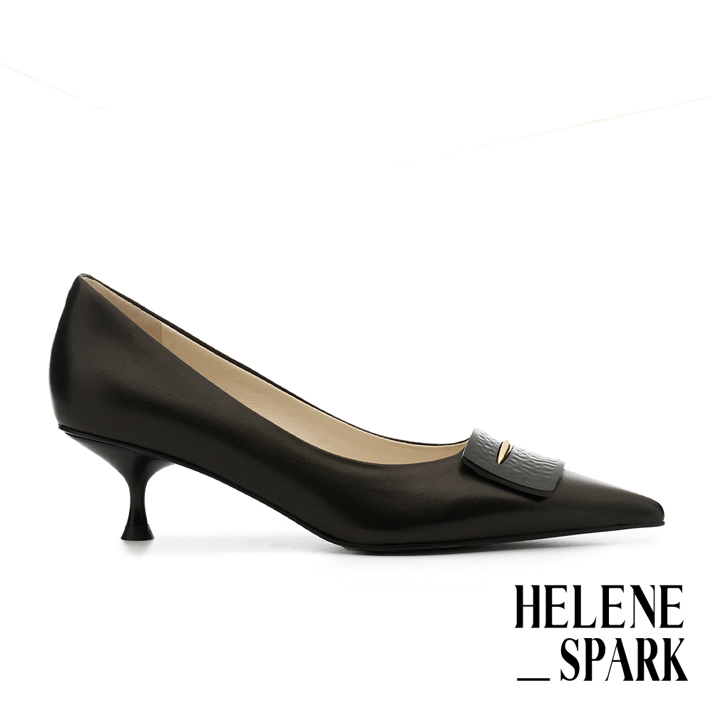 65W006－HELENE_SPARK 俐落氣質波紋飾釦羊皮尖頭高跟鞋－黑