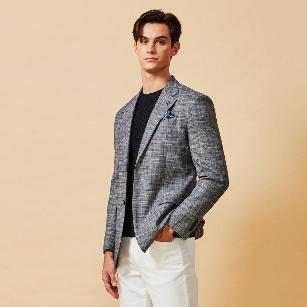 灰色格紋休閒西裝外套-825211072011