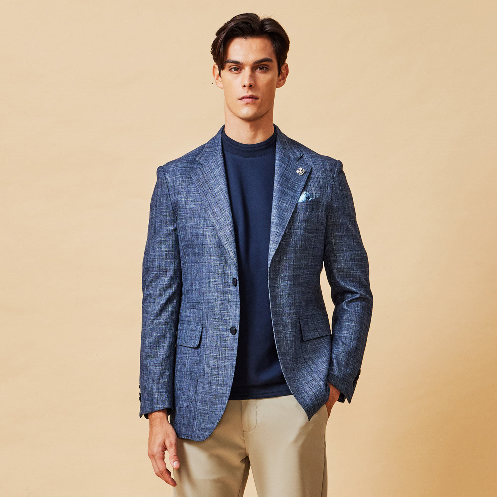 海軍藍格紋休閒西裝外套-825211072022