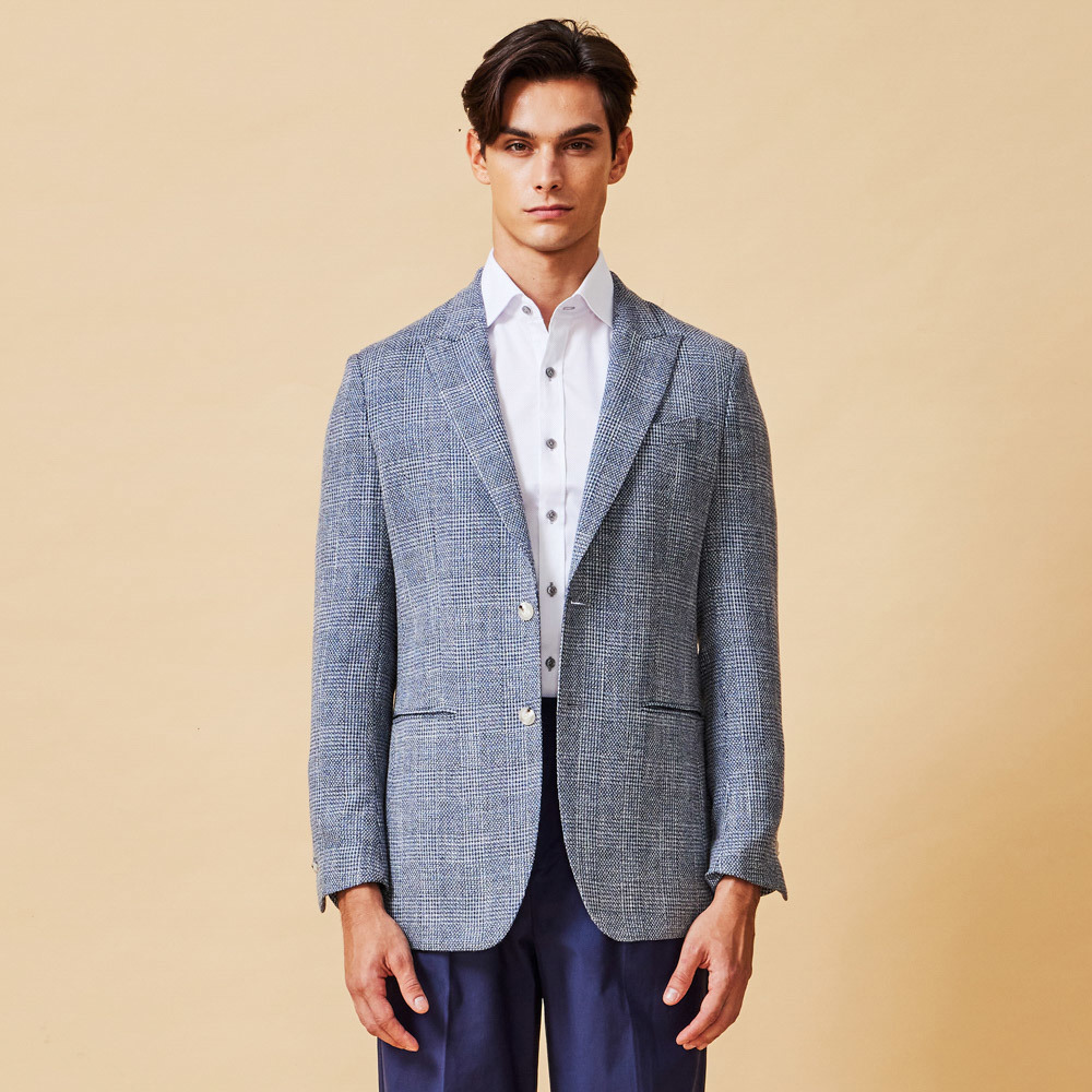 天藍格紋休閒西裝外套-825211072031