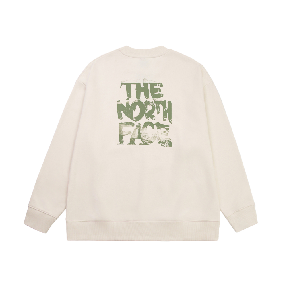 The North Face北面男女款米白色大尺寸品牌印花長袖大學T｜8F0MQLI
