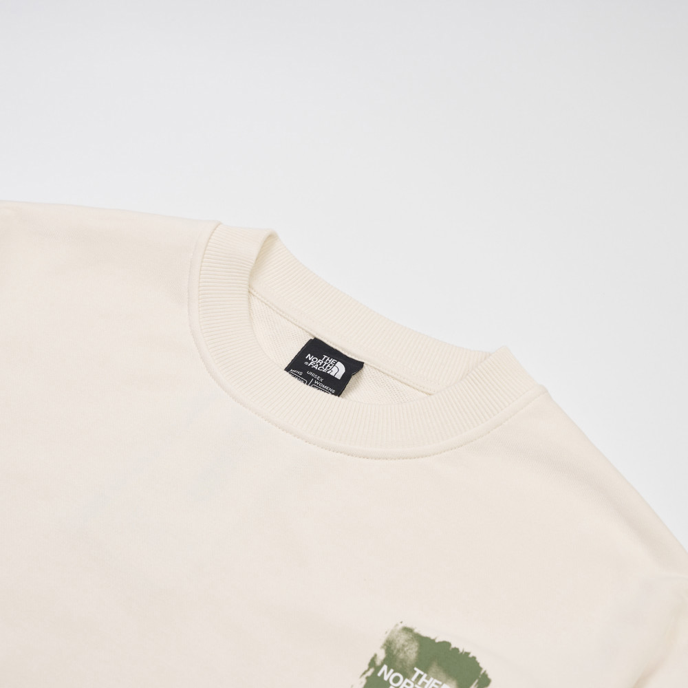 The North Face北面男女款米白色大尺寸品牌印花長袖大學T｜8F0MQLI