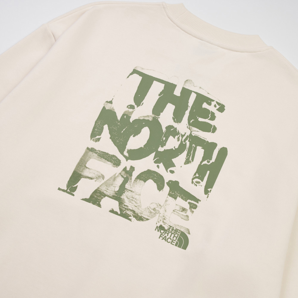 The North Face北面男女款米白色大尺寸品牌印花長袖大學T｜8F0MQLI
