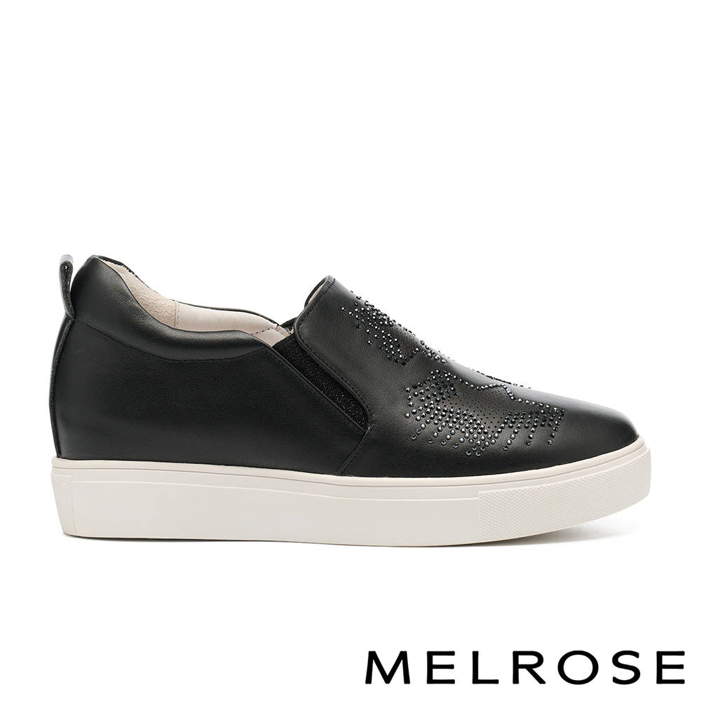 MELROSE 美樂斯 率性時尚燙鑽沖孔星星牛皮厚底休閒鞋－黑