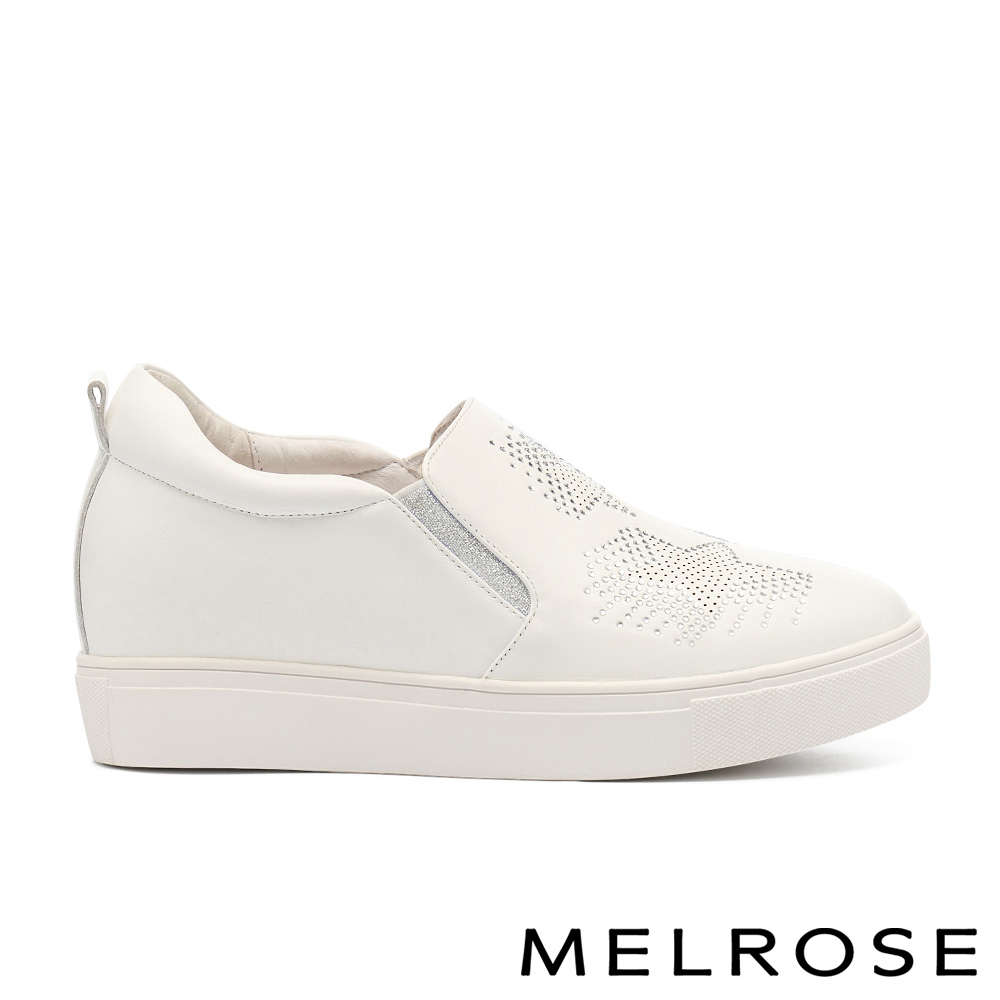 MELROSE 美樂斯 率性時尚燙鑽沖孔星星牛皮厚底休閒鞋－白