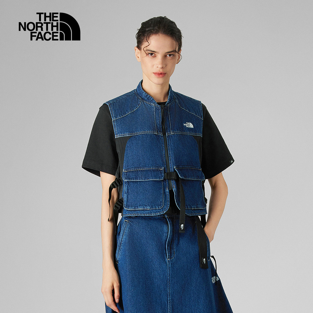 UE女款藍色純棉可調節丹寧背心｜8E6WDG7