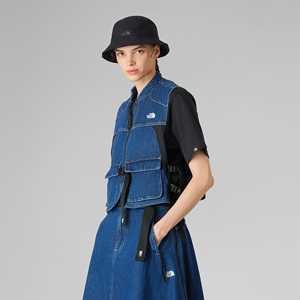 UE女款藍色純棉可調節丹寧背心｜8E6WDG7