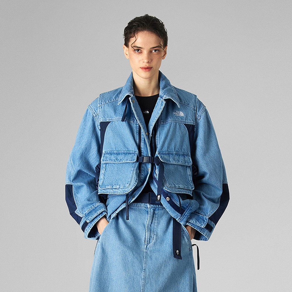 UE女款藍色純棉多口袋設計丹寧輕量風衣｜8E6VDF7