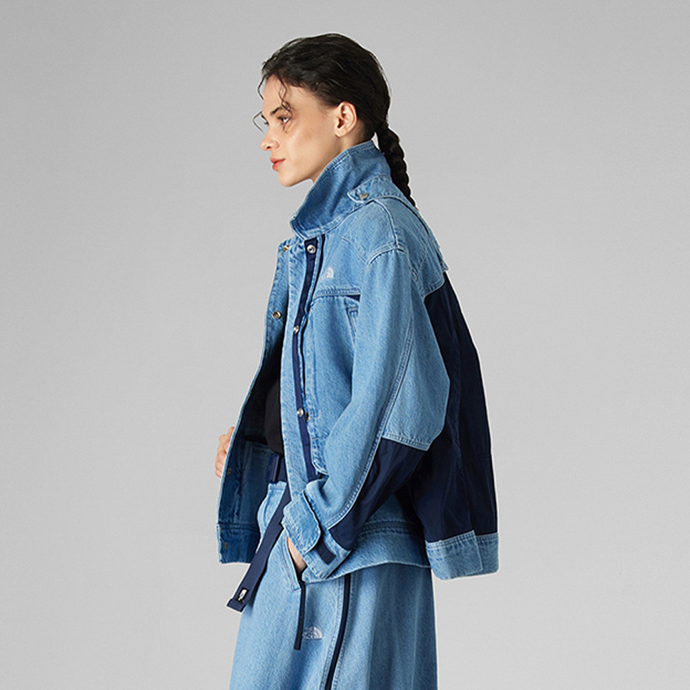 UE女款藍色純棉多口袋設計丹寧輕量風衣｜8E6VDF7