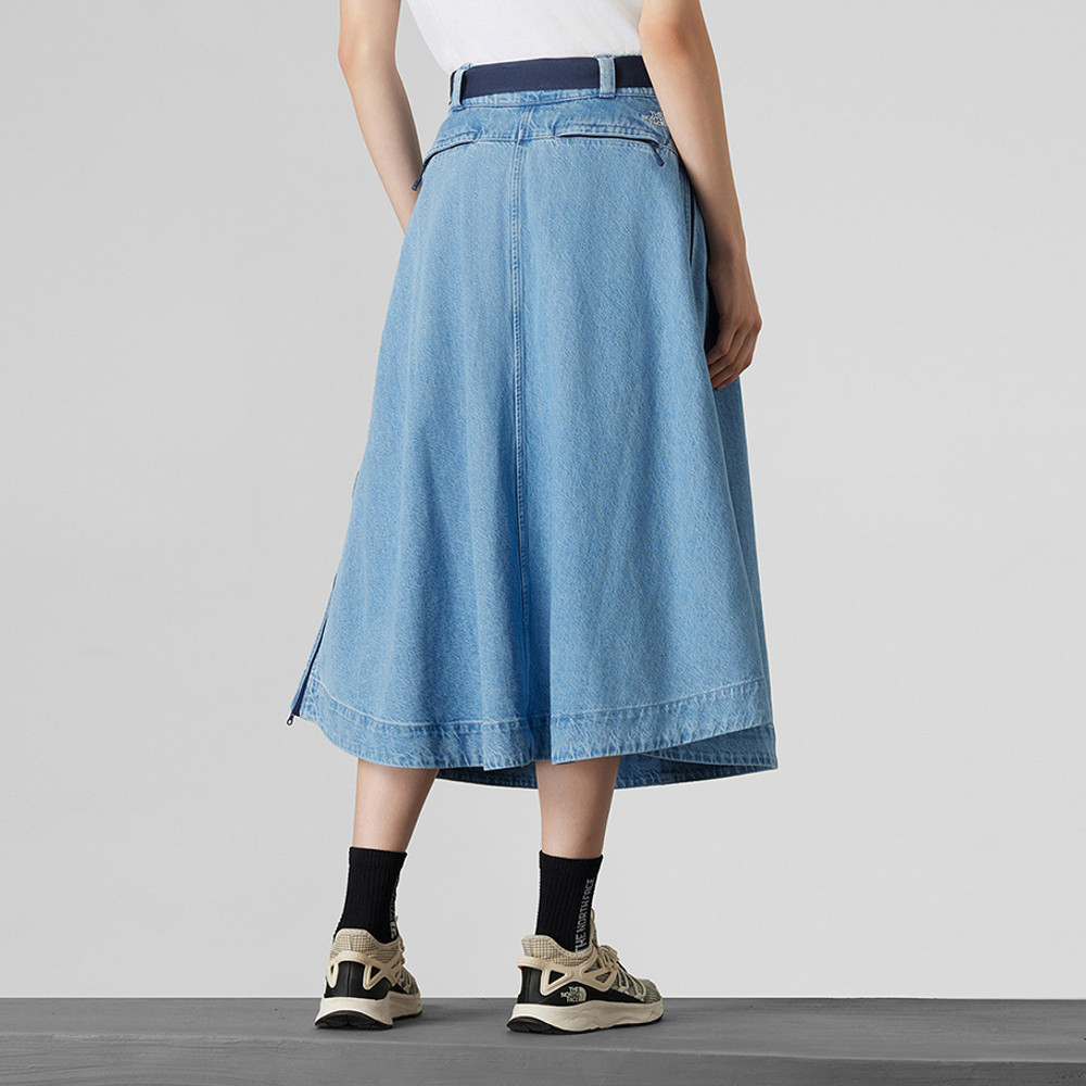 UE女款藍色純棉附可拆卸腰帶丹寧短裙｜8E6XDF7