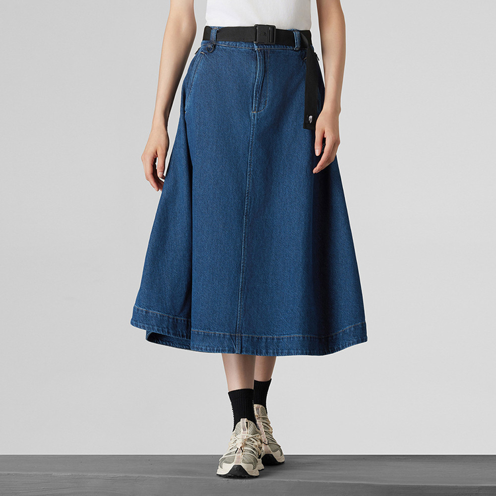 UE女款藍色純棉附可拆卸腰帶丹寧短裙｜8E6XDG7