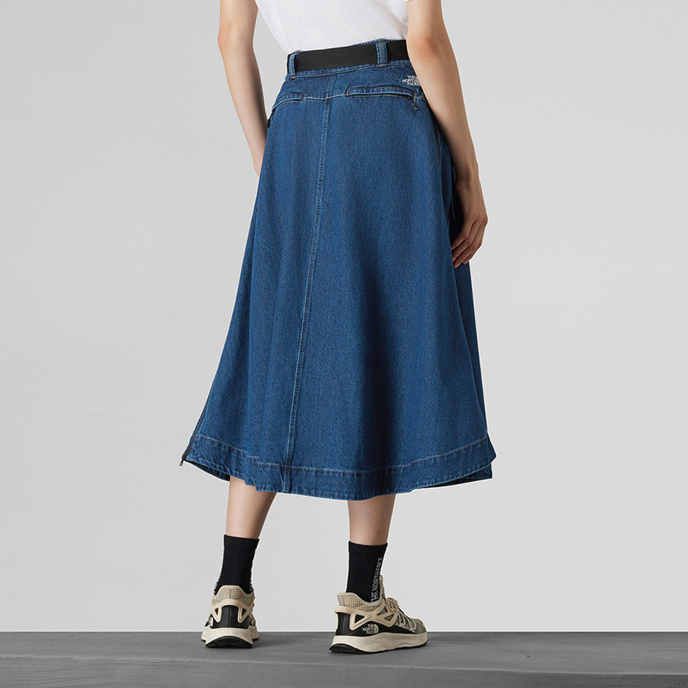 UE女款藍色純棉附可拆卸腰帶丹寧短裙｜8E6XDG7