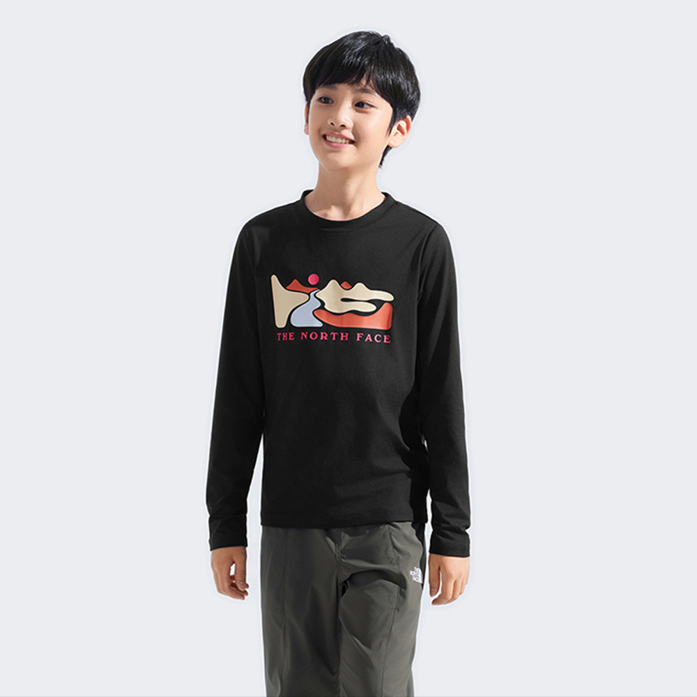 The North Face北面兒童黑色UPF防曬長袖上衣｜8DXPJK3