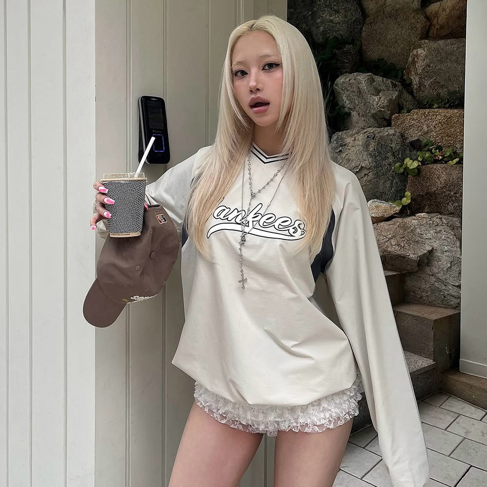 MLB Korea MLB V領長袖大學T Varsity系列 紐約洋基隊 (3AMTV1254-50CRD)｜