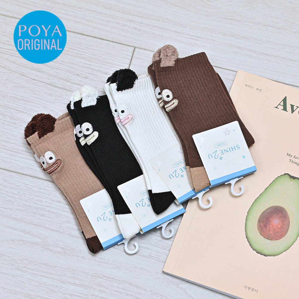POYA SHINE2U 刺繡表情立耳3/4襪-多款任選
