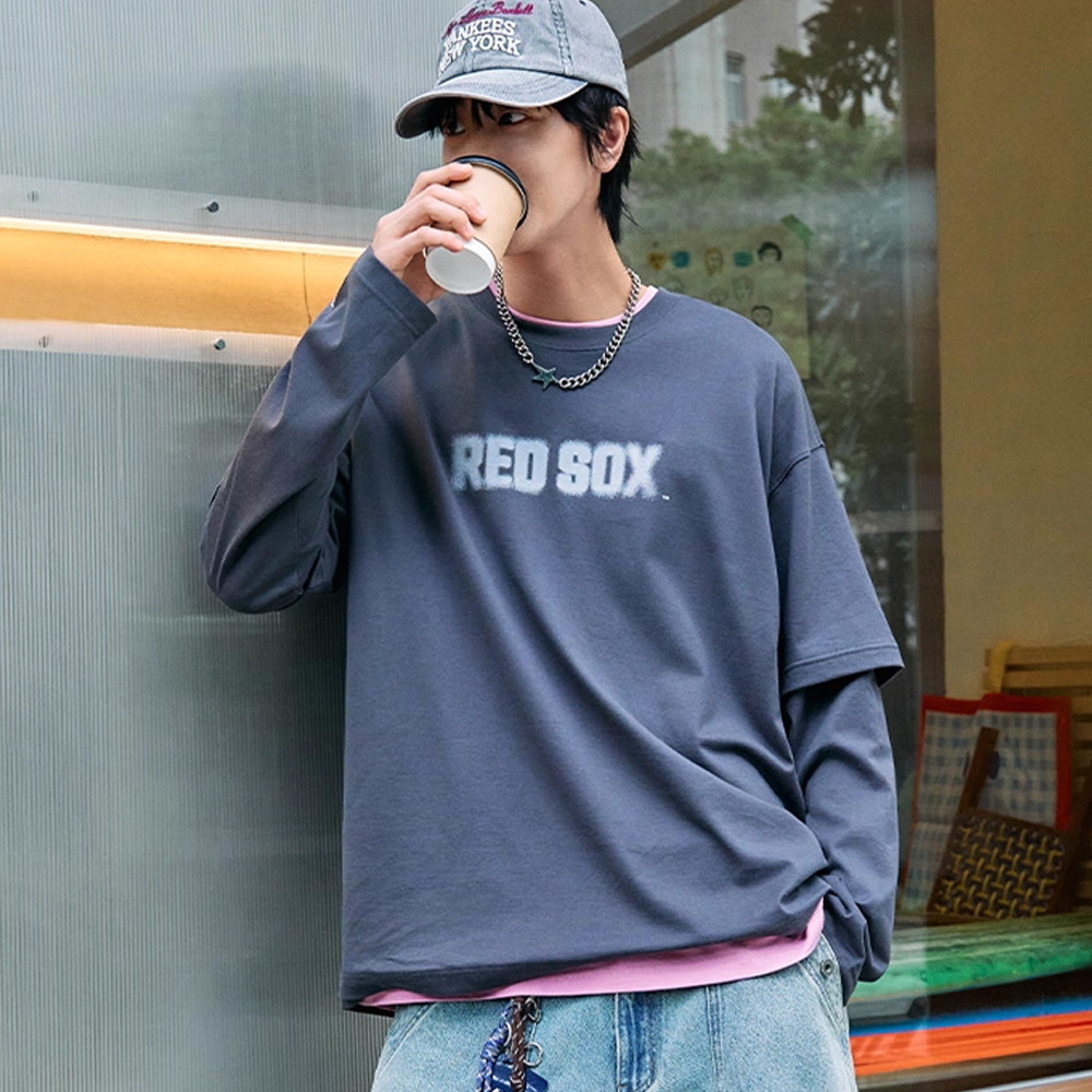 MLB Korea MLB 假兩件長袖T恤 波士頓紅襪隊 (3ATSB0854-43CGS)｜运动品牌专