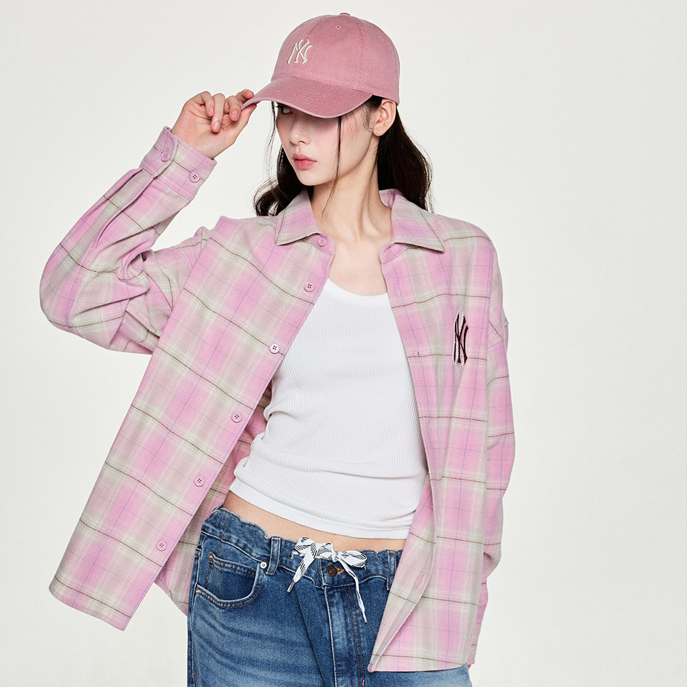 MLB Korea MLB 長袖格紋襯衫 紐約洋基隊 (3AWSB0454-50PKL)｜官方保障－凌