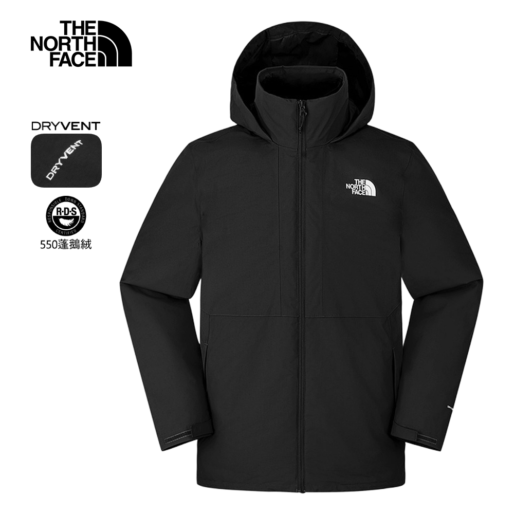 The North Face北面男款黑色DryVent防水透氣羽絨內裡三合一外套｜88RK4H0