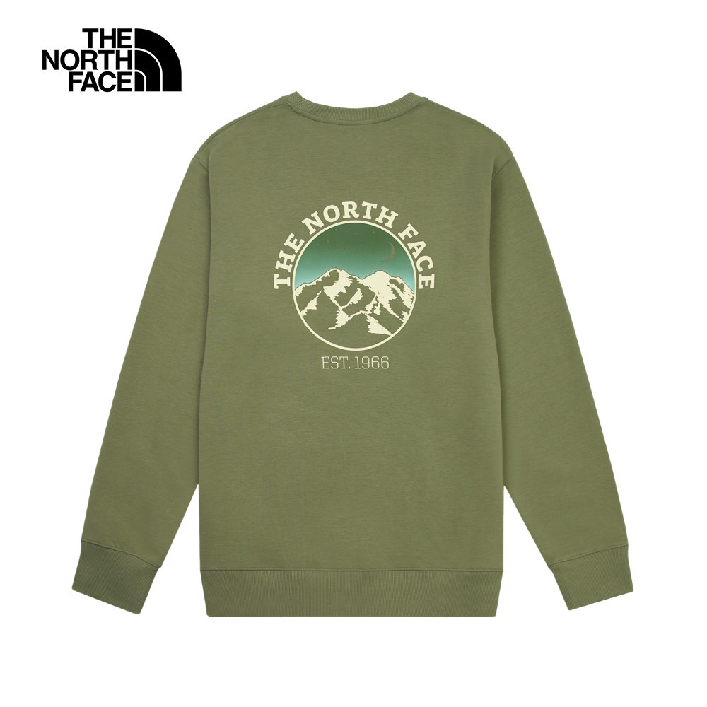 The North Face北面男款綠色舒適大尺寸印花長袖大學T｜8F0KBO9