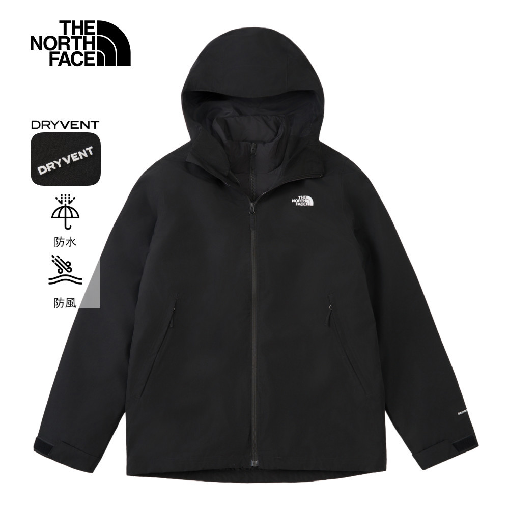 The North Face北面男款黑色DryVent防水透氣鋪棉內裡三合一外套｜8FHWJK3