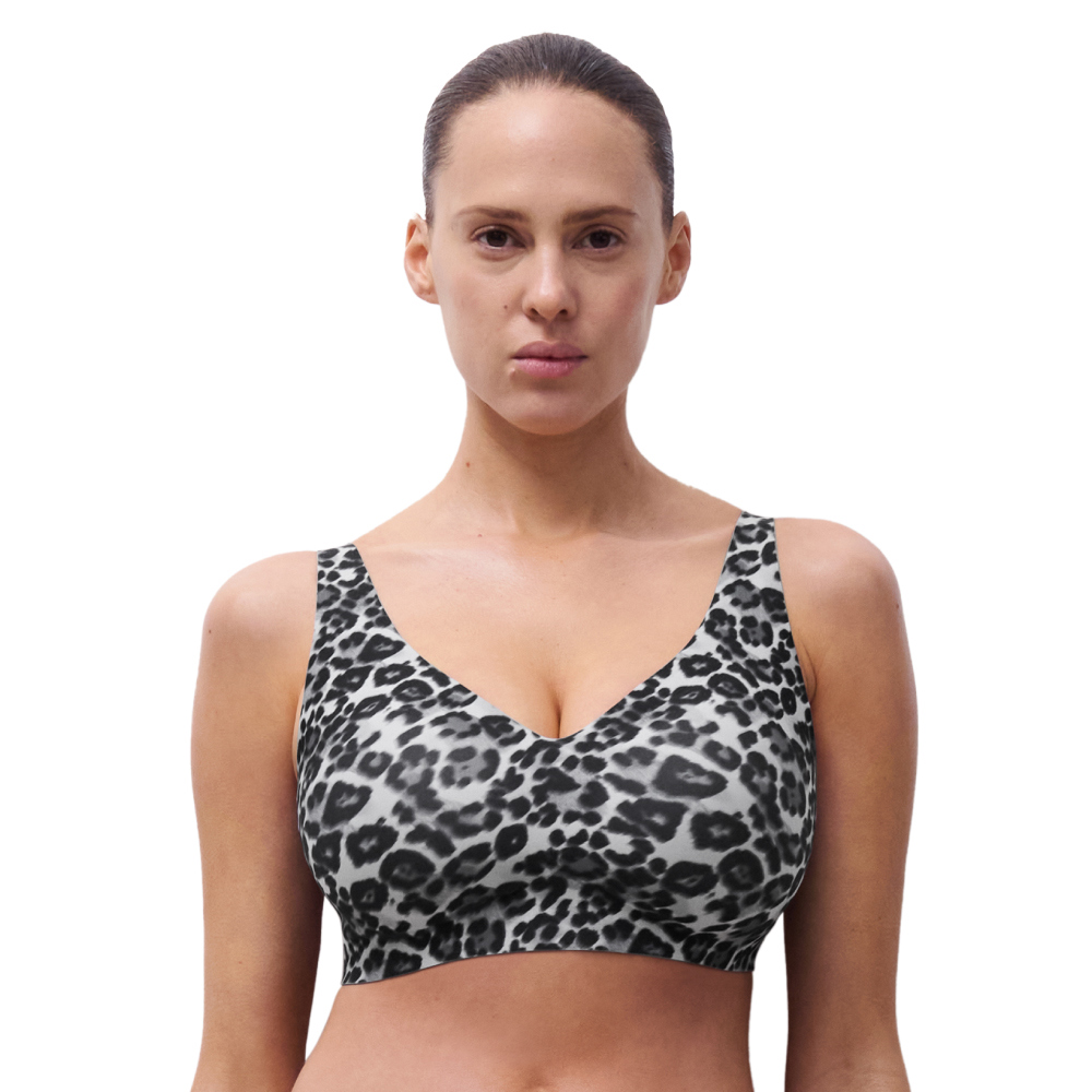 【Chantelle Lab】機能升級V領無痕內衣>S-2XL>灰豹紋(11DQB_B16)【Soft Stretch Power】