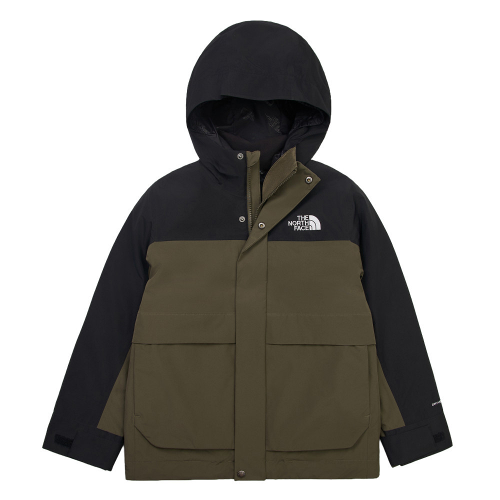 The North Face北面兒童綠黑拼接DryVent防水透氣羽絨內裡三合一外套｜8DXTBQW