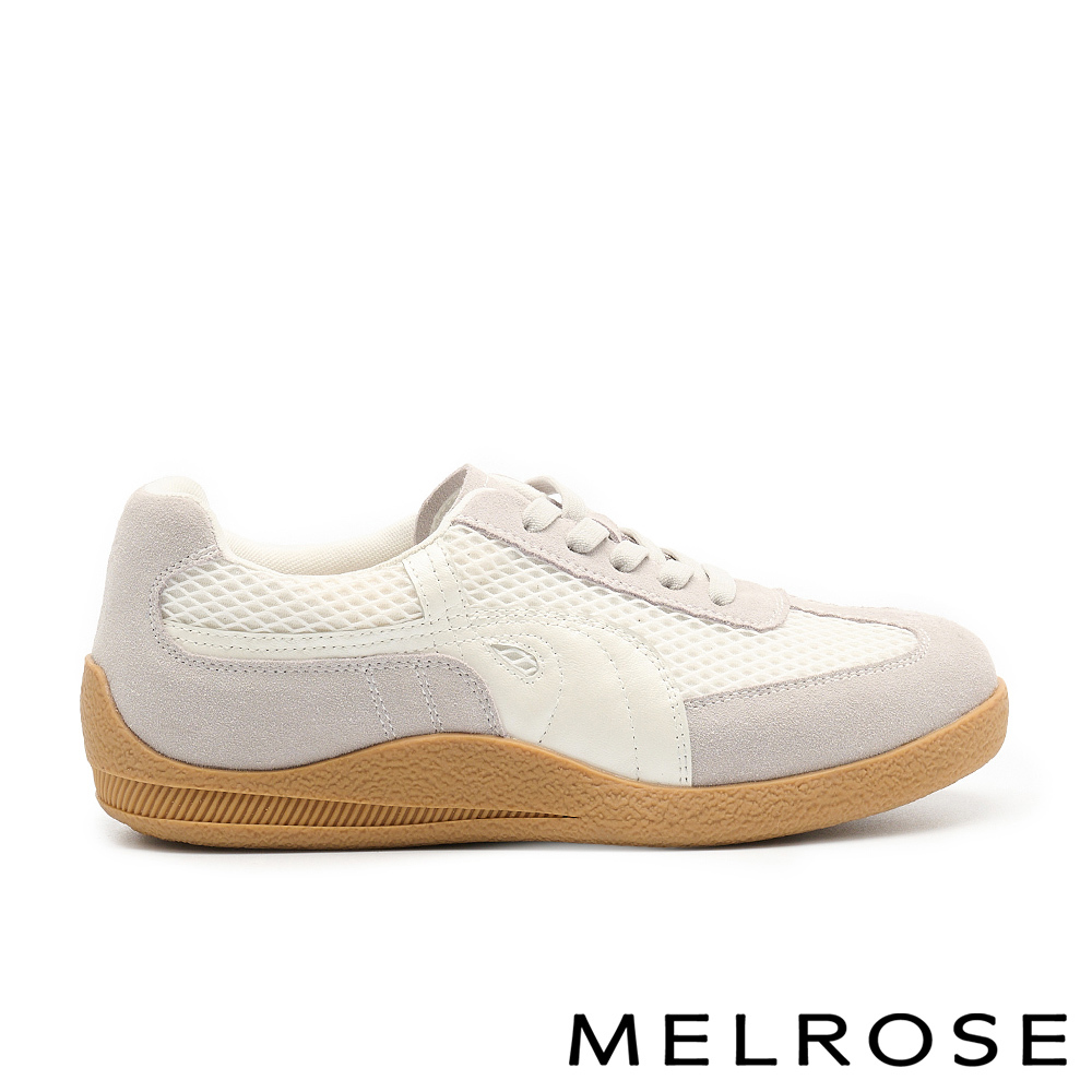 MELROSE 美樂斯 美式復古跳色線條異材質綁帶厚底休閒鞋－灰