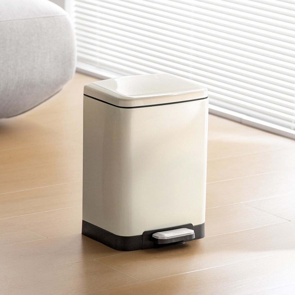 懶角落緩降腳踏式方形金屬垃圾桶-10L