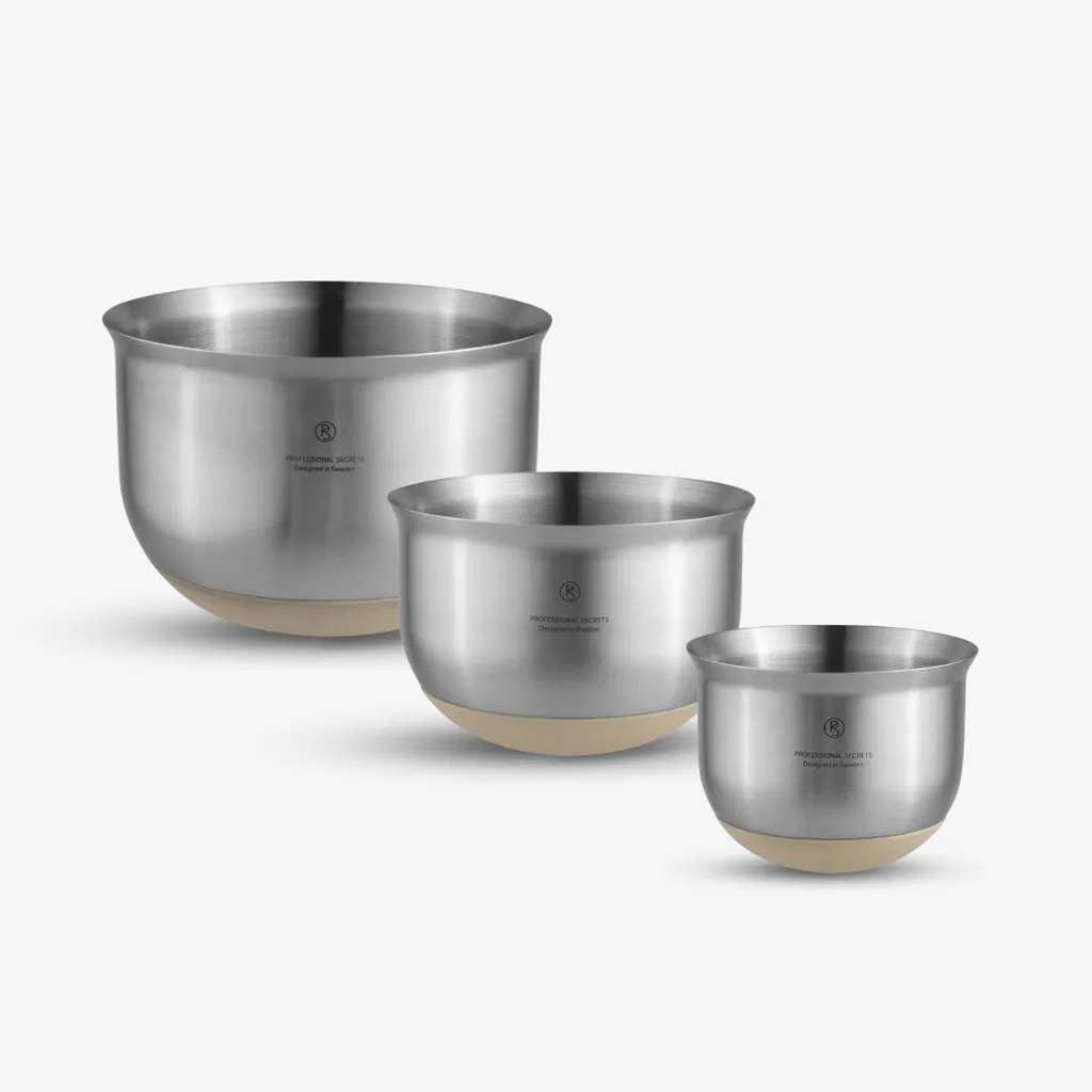 【Professional Secrets 瑞典主廚秘密】調理盆 不鏽鋼 矽膠底 3件組- 5L/2.5L/1.2L-廠商直送