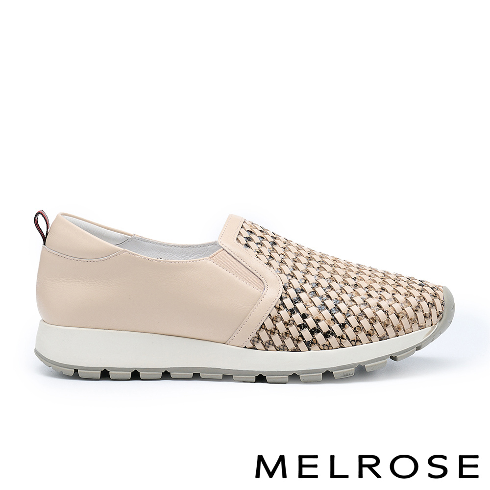 MELROSE 美樂斯 日常百搭編織造型全真皮厚底休閒鞋－杏