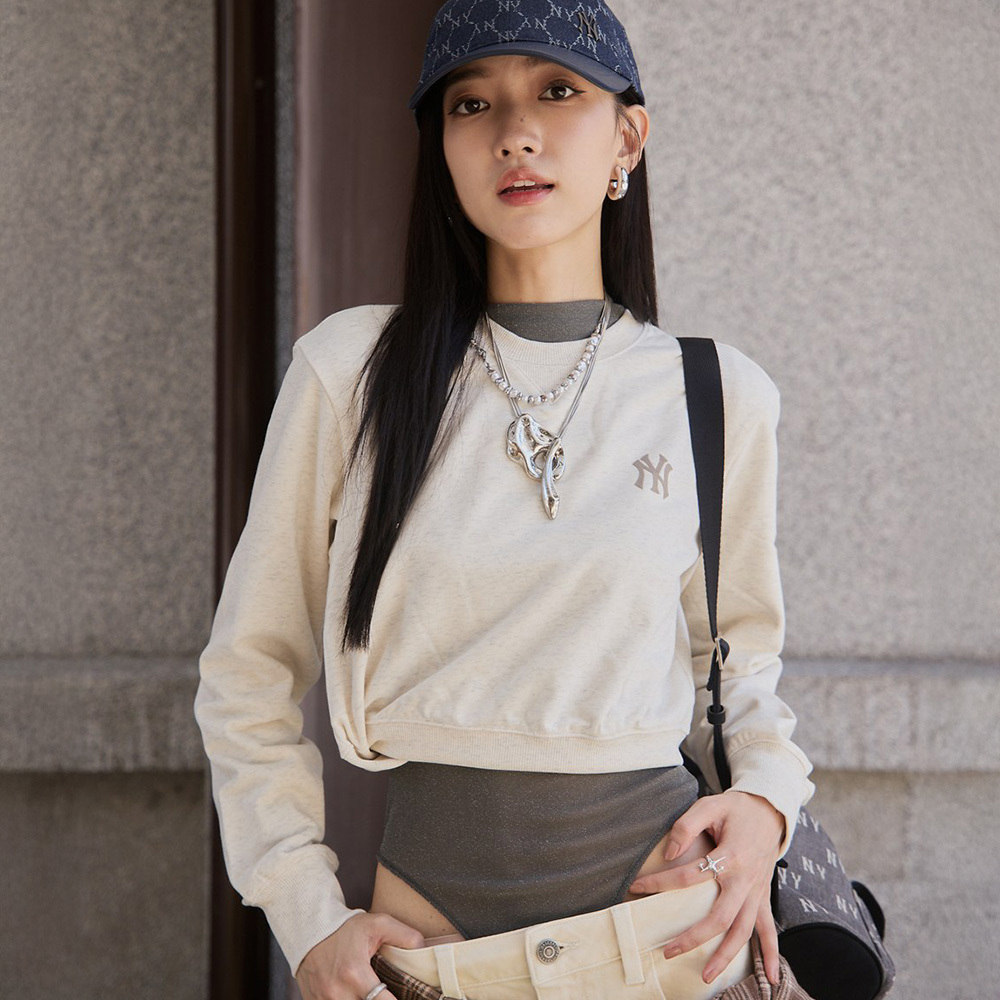 MLB 女版小Logo長袖大學T 紐約洋基隊 (3FMTB2054-50CRM)