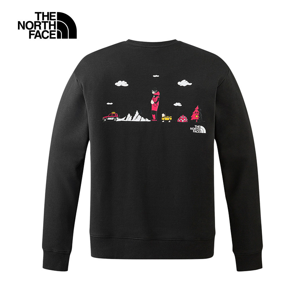 【uncle belly】The North Face北面男女款黑色趣味印花長袖大學T｜8HNFJK3