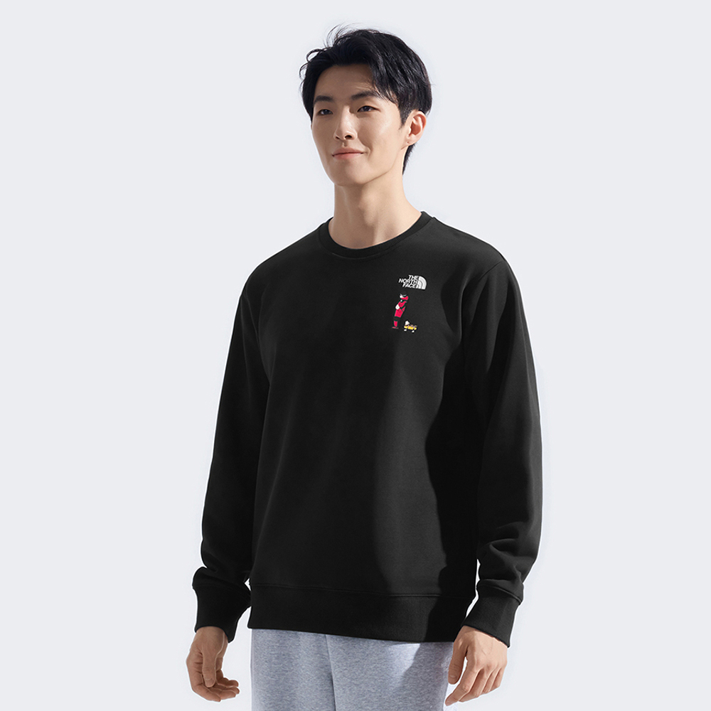 【uncle belly】The North Face北面男女款黑色趣味印花長袖大學T｜8HNFJK3