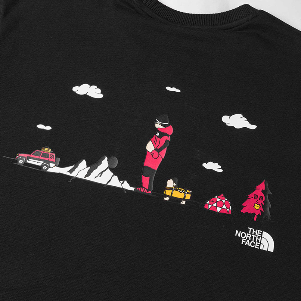 【uncle belly】The North Face北面男女款黑色趣味印花長袖大學T｜8HNFJK3