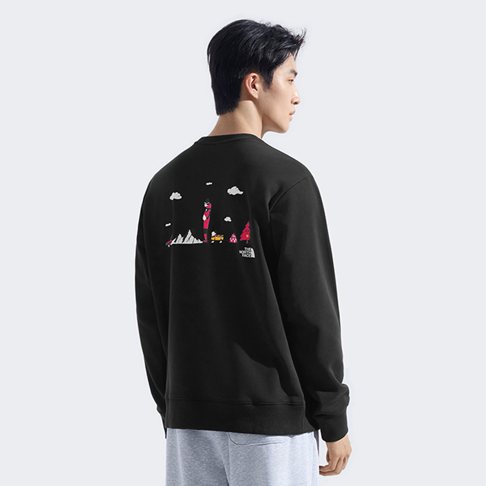 【uncle belly】The North Face北面男女款黑色趣味印花長袖大學T｜8HNFJK3