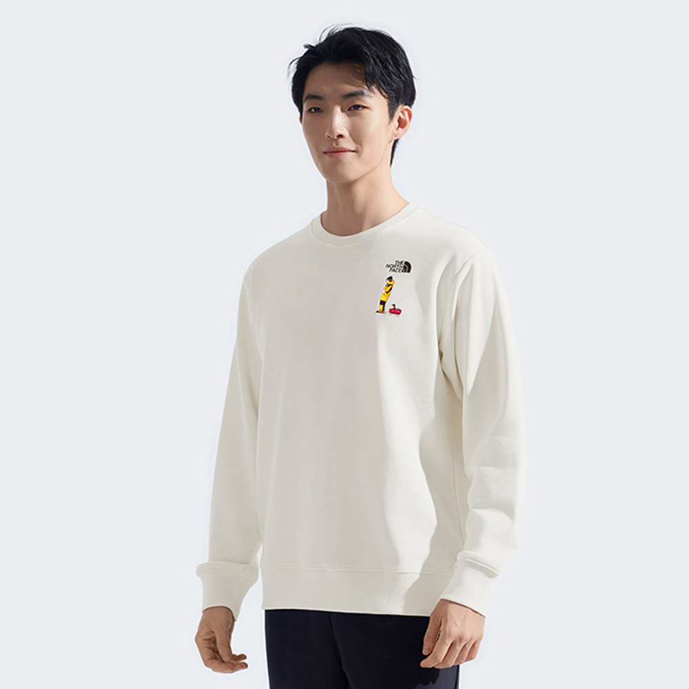 【uncle belly】The North Face北面男女款米白色趣味印花長袖大學T｜8HNFQLI