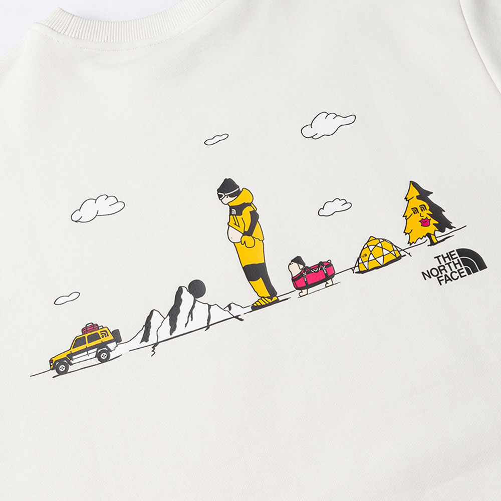 【uncle belly】The North Face北面男女款米白色趣味印花長袖大學T｜8HNFQLI