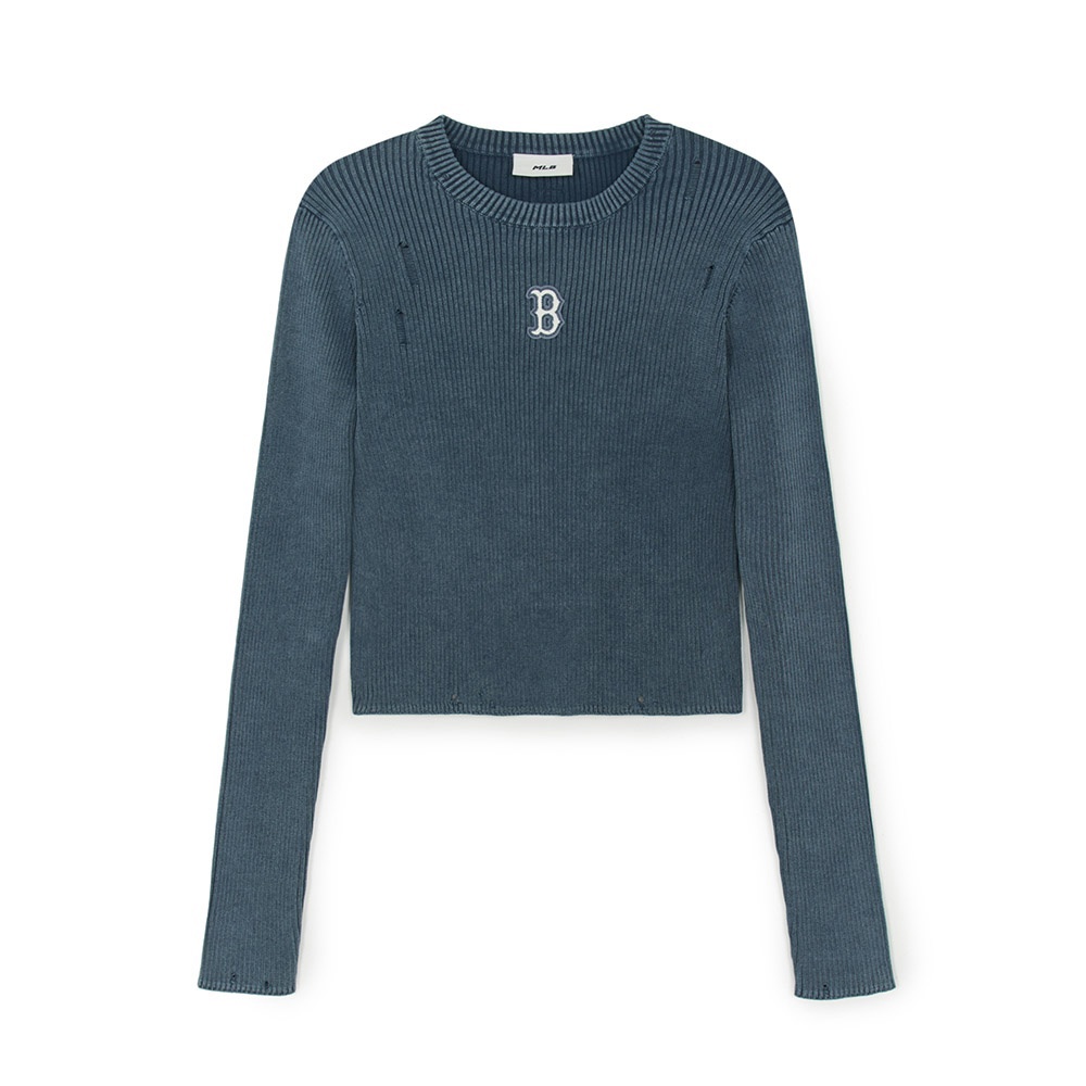 MLB 女版復古水洗羅紋針織毛衣 波士頓紅襪隊 (3FKPB0354-43INL)