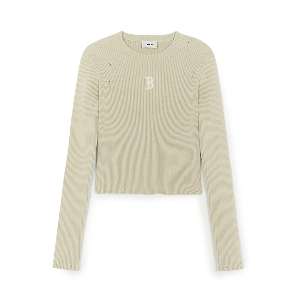 MLB 女版復古水洗羅紋針織毛衣 波士頓紅襪隊 (3FKPB0354-43SAL)