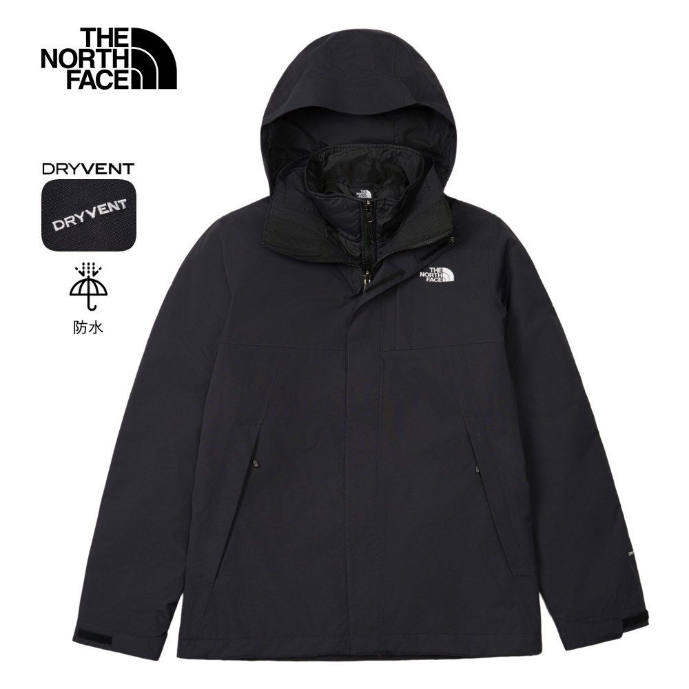 The North Face北面男款黑色DRYVENT防水羽絨內裡三合一外套｜8GJZJK3