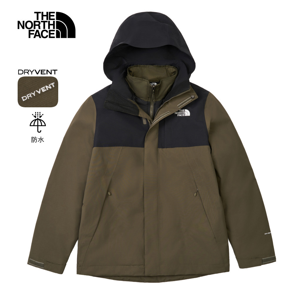 The North Face北面男款灰褐色DRYVENT防水羽絨內裡三合一外套｜8GJZ21L