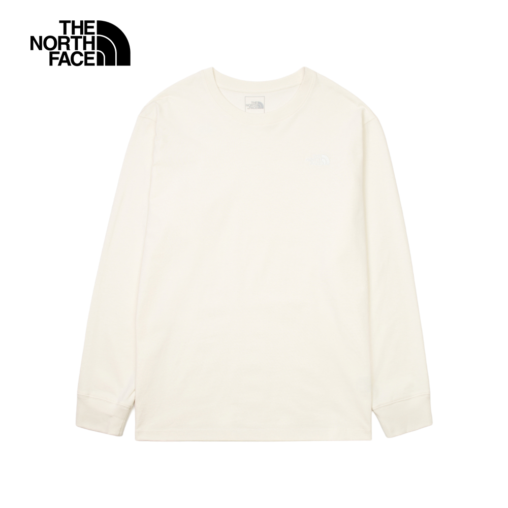 The North Face北面男女款米白色純棉長袖上衣｜8GU6QLI