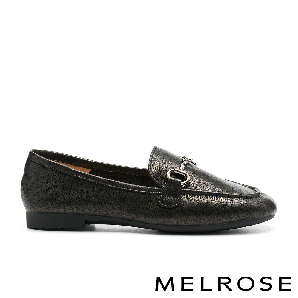 MELROSE 美樂斯 復古知性馬銜釦打蠟羊皮樂福低跟鞋－黑