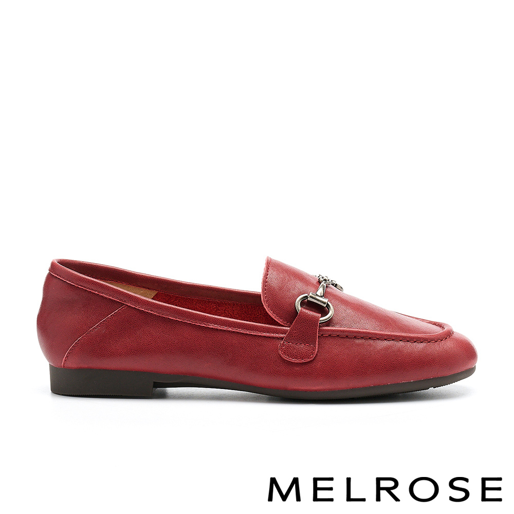 MELROSE 美樂斯 復古知性馬銜釦打蠟羊皮樂福低跟鞋－紅