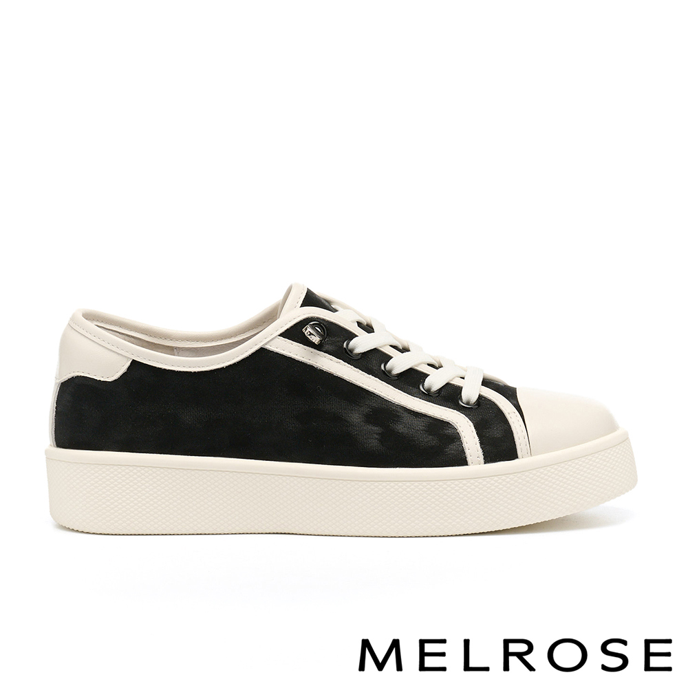 MELROSE 美樂斯 百搭舒適異材質彈力免綁帶厚底休閒鞋－黑
