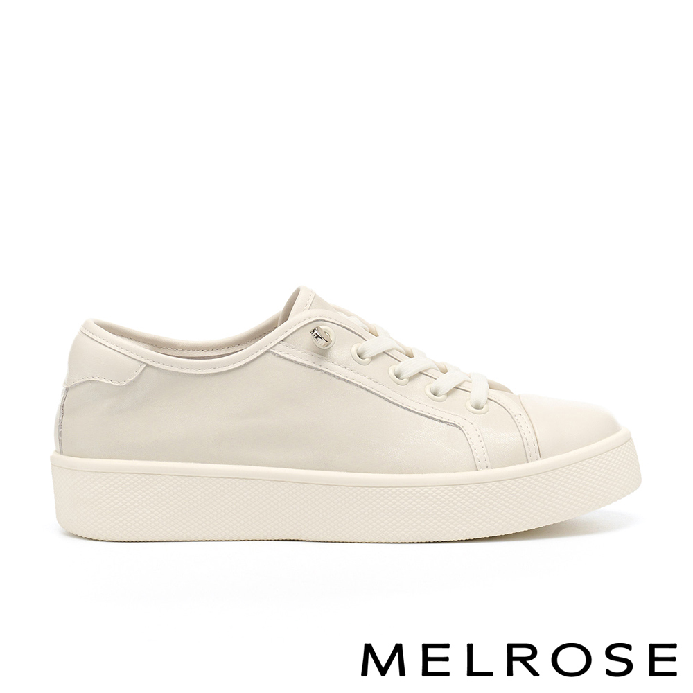 MELROSE 美樂斯 百搭舒適異材質彈力免綁帶厚底休閒鞋－米白
