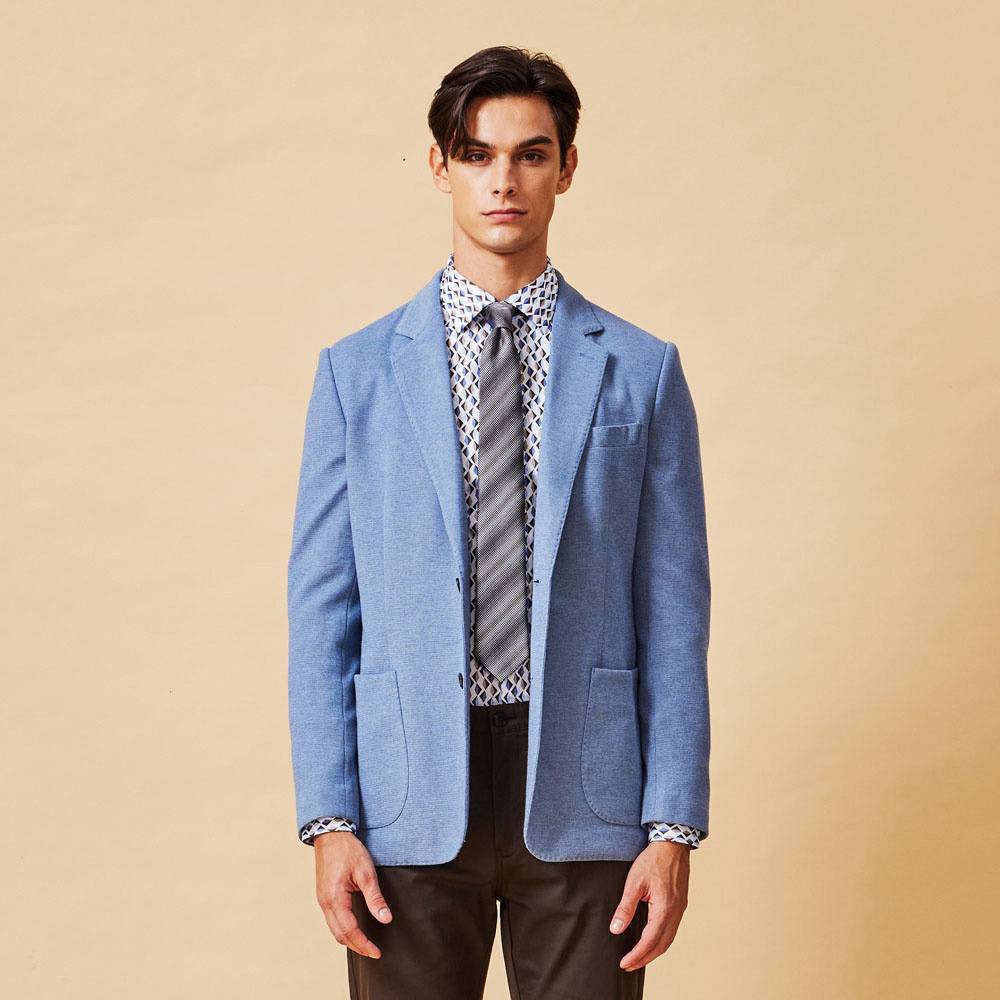 天藍針織休閒西裝外套-825211072071