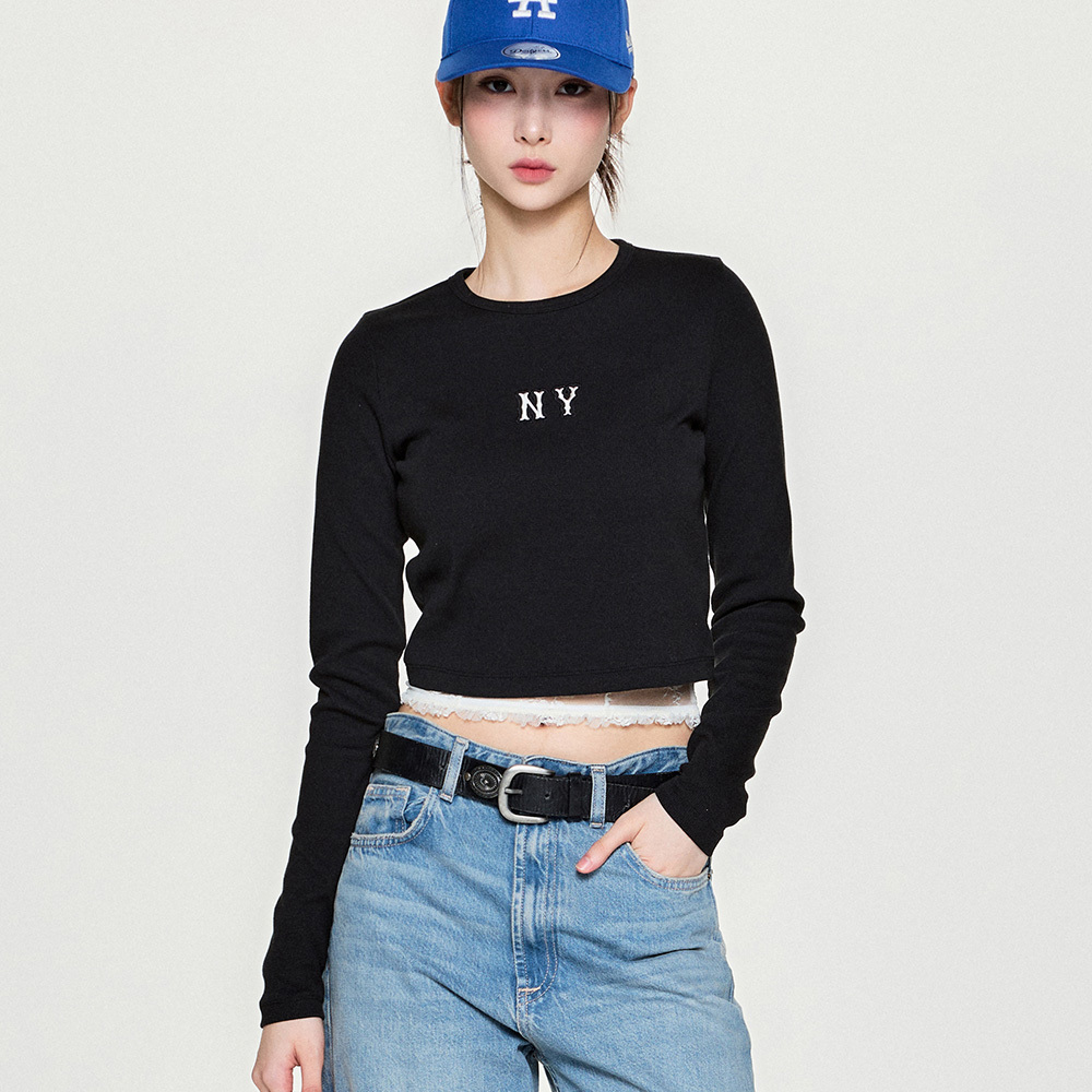 MLB 女版長袖緊身上衣 紐約洋基隊 (3FTSB0354-50BKS)